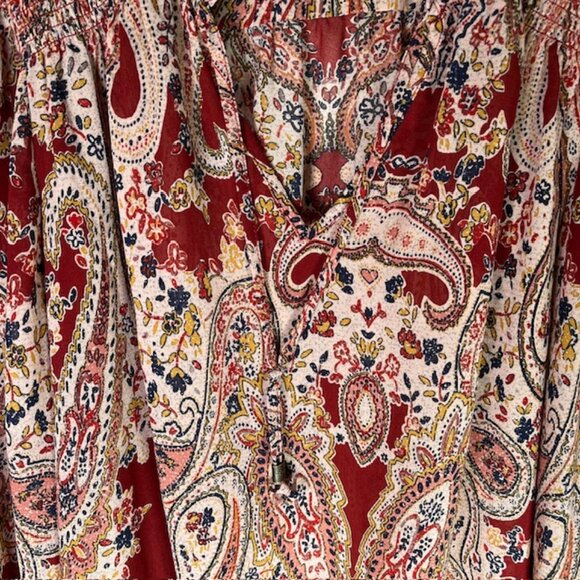 Knox Rose Burgundy Multicolor Floral Popover Top- Size S - Picture 3 of 14